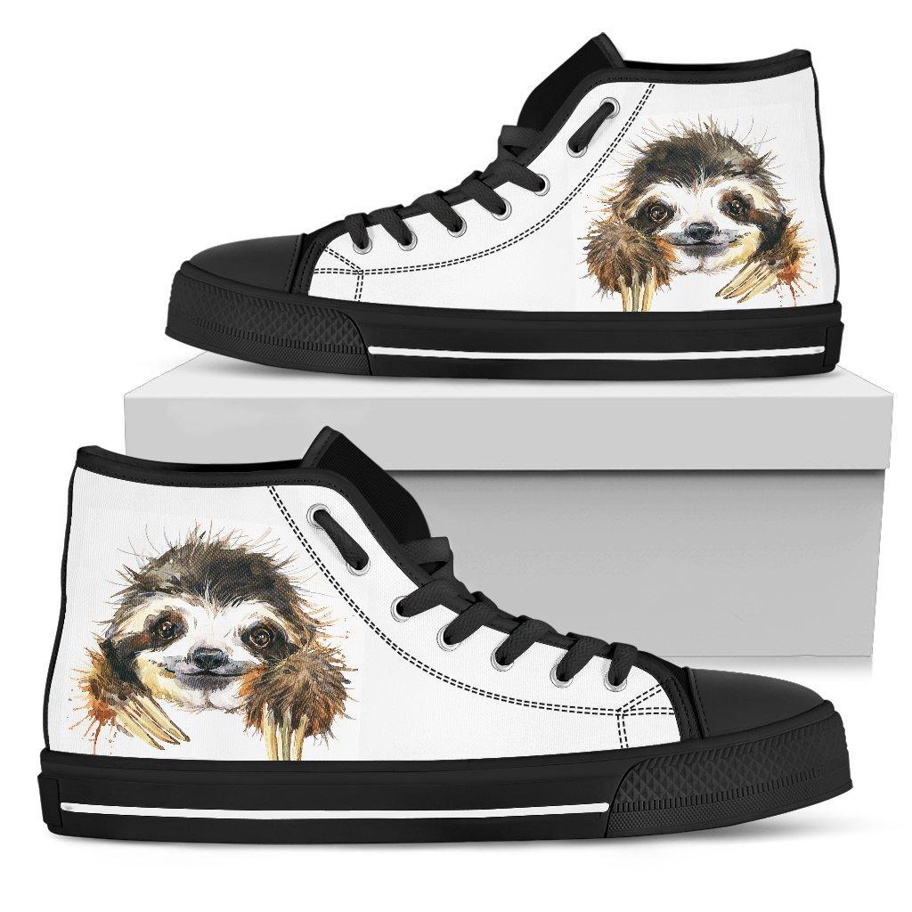 Smiling Sloth on Custom Premium Canvas Hightops Womens High Top - Black - Smiley B US5.5 (EU36) 