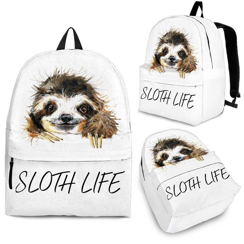 Sloth Backpacks Custom Art Backpack - Black - Smiling Sloth Life Adult (Ages 13+) 