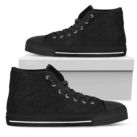 Image of Epic Canvas Shoes with Beautiful Flower Art Womens High Top - Black - Grey on Black US5.5 (EU36) 