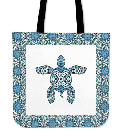 Image of Cool Handrawn Tribal Turtle Art on Premium Tote Cool Tribal Turtle V.3 