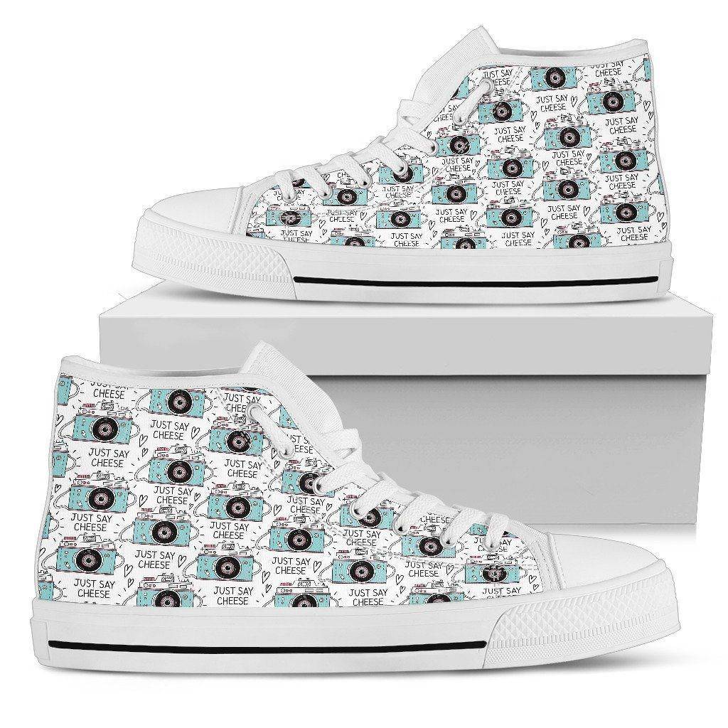 Premium Canvas Shoes, Say Cheese Womens Womens High Top - White - Say Cheese US5.5 (EU36) 