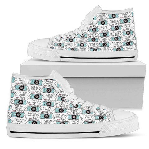Image of Premium Canvas Shoes, Say Cheese Womens Womens High Top - White - Say Cheese US5.5 (EU36) 