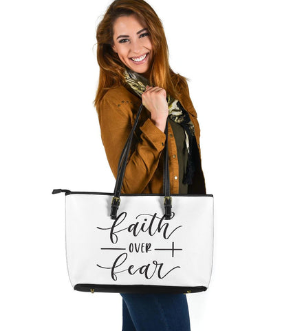 Image of Fatih Over Fear, Large Vegan Leather Tote Bags 