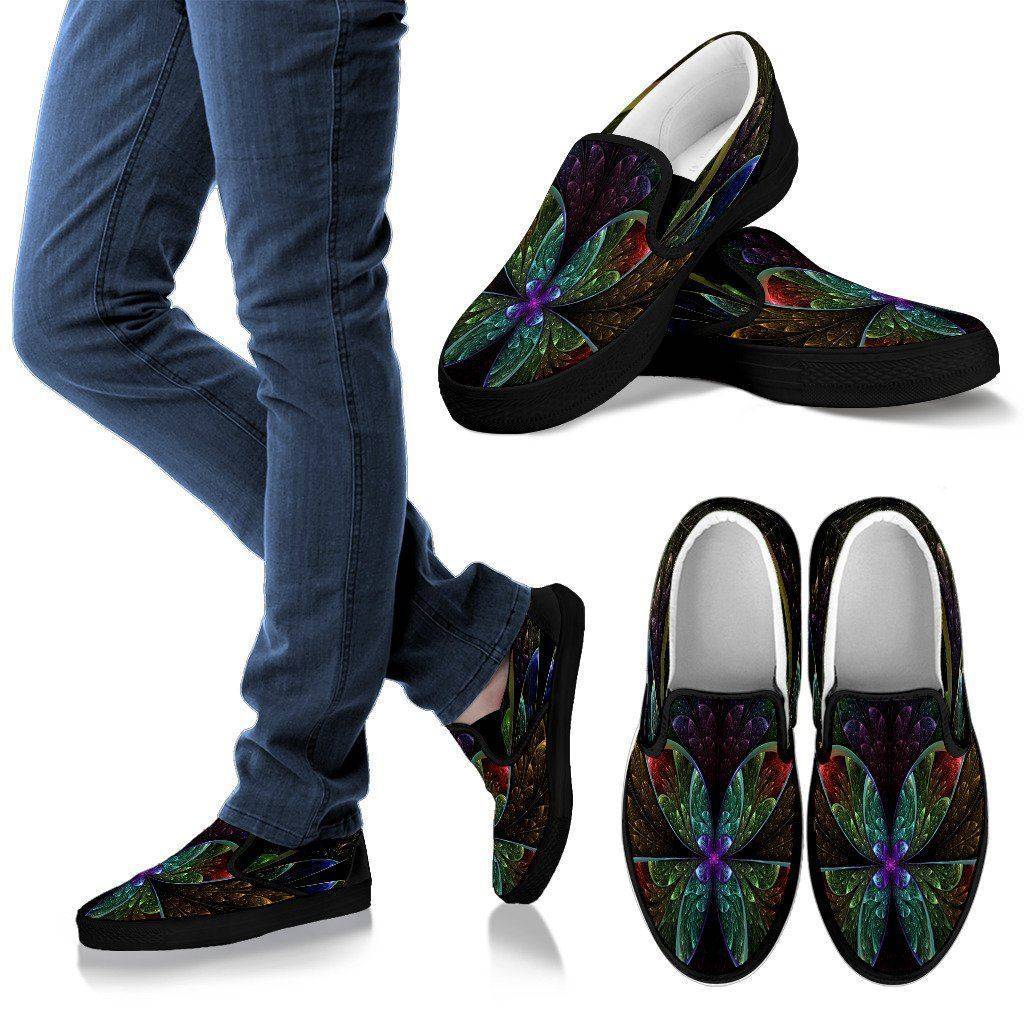 Butterfly Fractal Slip Ons Men's Slip Ons - Black - M US8 (EU40) 