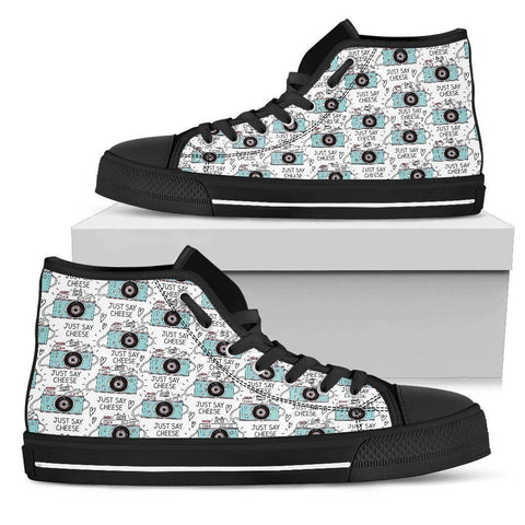 Image of Premium Canvas Shoes, Say Cheese Womens Womens High Top - Black - Say Cheese US5.5 (EU36) 