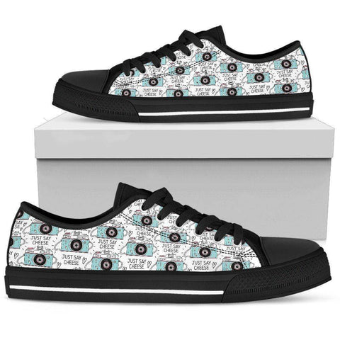 Image of Premium Canvas Shoes, Say Cheese Womens Womens Low Top - Black - Say Cheese US5.5 (EU36) 