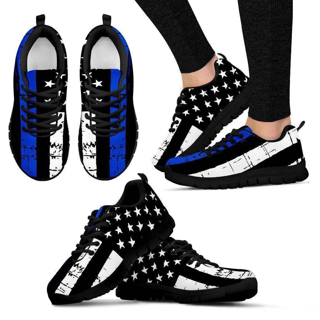 Premium Thin Blue Line Sneakers Shoes Women's Sneakers - Black - Black Sole US5 (EU35) 
