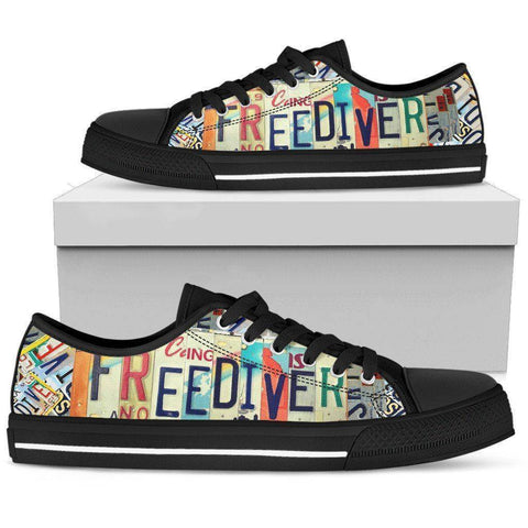 Image of Freediver License Plae Art | Premium Low Top Shoes Shoes Womens Low Top - Black - Black US5.5 (EU36) 