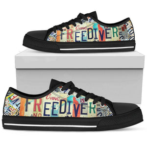 Freediver License Plae Art | Premium Low Top Shoes Shoes Womens Low Top - Black - Black US5.5 (EU36) 