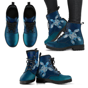 Cool Blue Tribal Turtle V.3 Ocean Swim Women's Leather Boots - Black - Women US5 (EU35) 