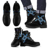 Cool Blue Turtle on Premium Eco Leather Boots Men's Leather Boots - Black - Men US5 (EU38) 
