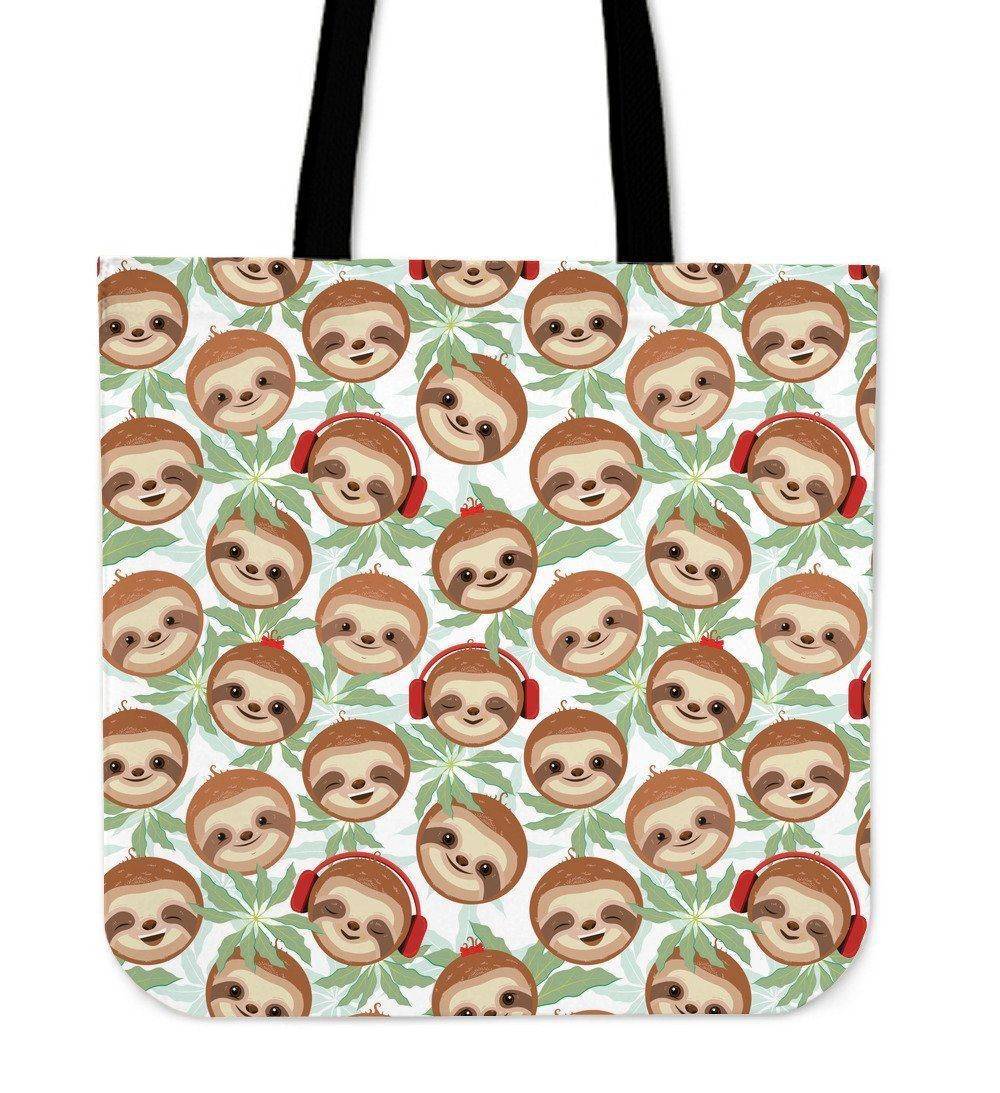 Super Cool Fun Sloth Tote Bags | 3 Patterns Tote Bag Happy Headphone Sloth 