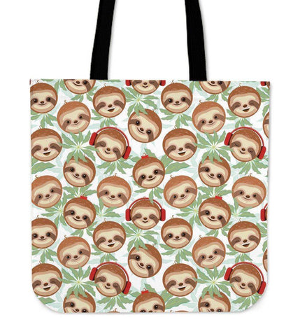 Image of Super Cool Fun Sloth Tote Bags | 3 Patterns Tote Bag Happy Headphone Sloth 