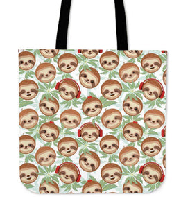 Super Cool Fun Sloth Tote Bags | 3 Patterns Tote Bag Happy Headphone Sloth 