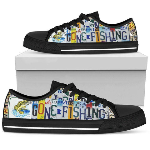 Image of Gone Fishin' | Premium Low Top Canvas Shoes Shoes Mens Low Top - Black - Black US5 (EU38) 