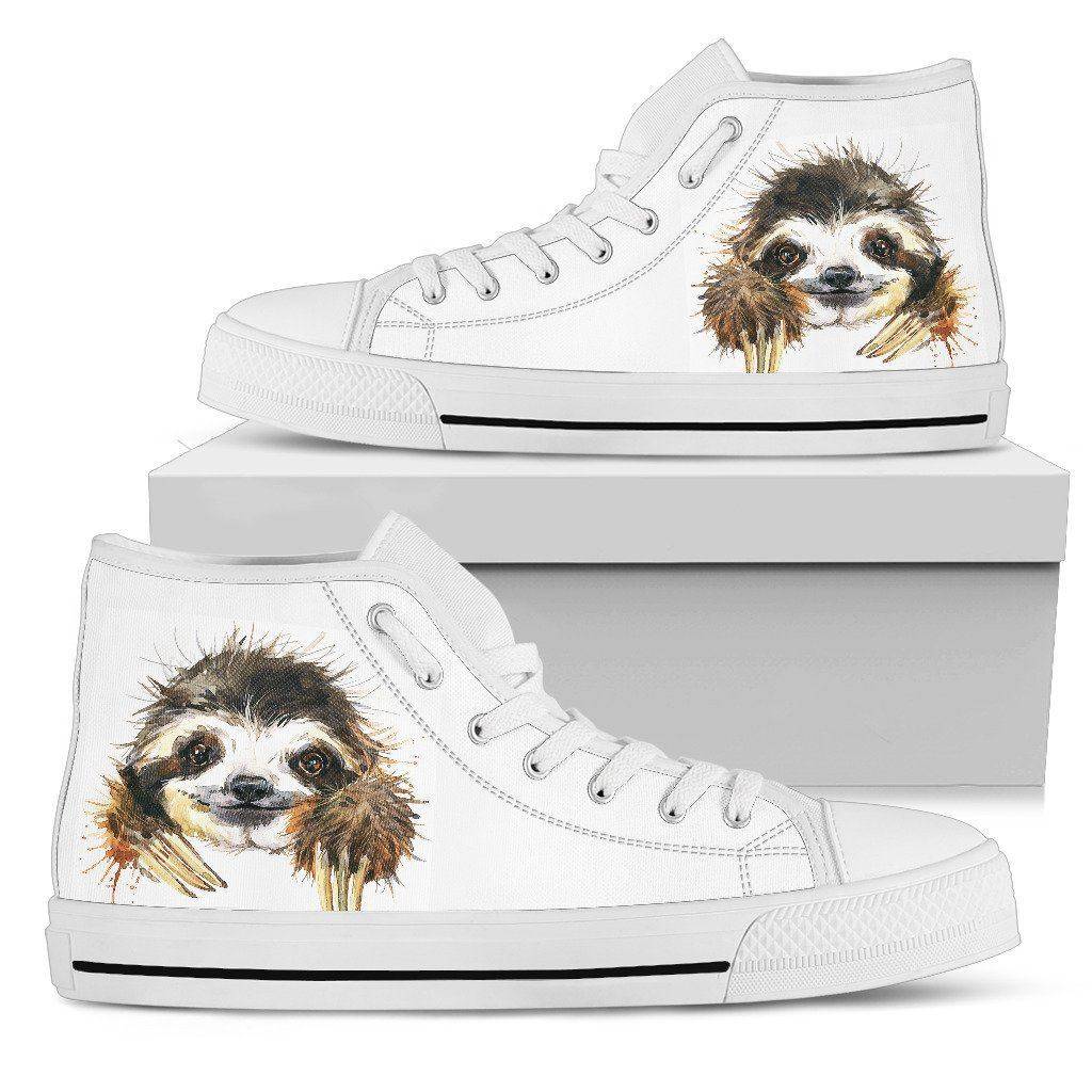 Smiling Sloth on Custom Premium Canvas Hightops Womens High Top - White - Smiley US5.5 (EU36) 
