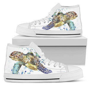 Groovy Watercolor Turtle on Premium High Tops V.1 Womens High Top - White - V.1 US5.5 (EU36) 