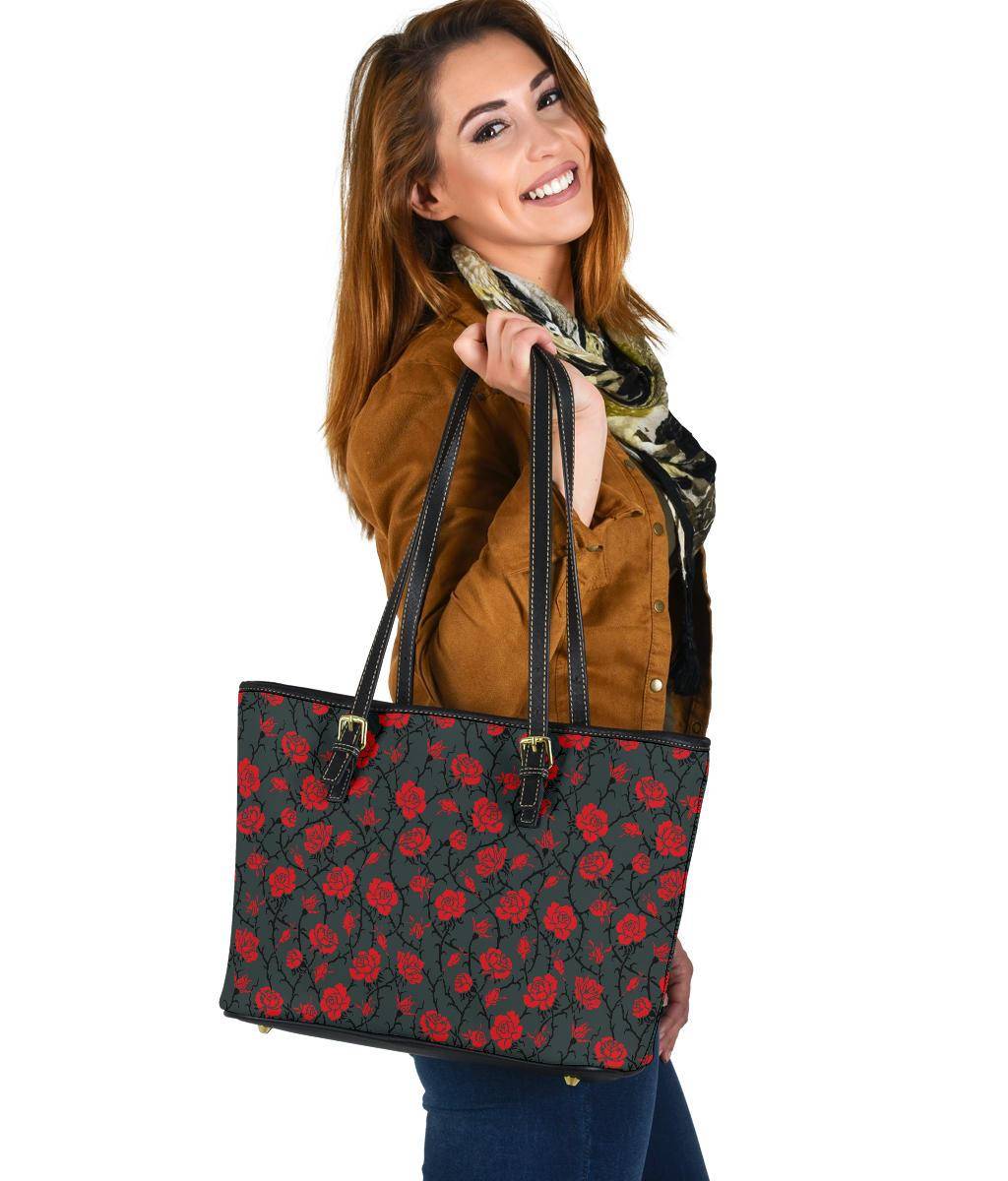 Red Roses Vegan Leather Tote Bags 