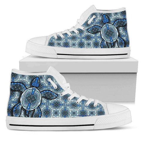 Image of Cool Blue Turtle on Premium High Tops V.2 Womens High Top - White - Small US5.5 (EU36) 