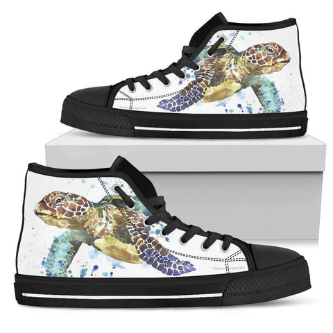 Image of Groovy Watercolor Turtle on Premium High Tops V.1 Womens High Top - Black - V.1 US5.5 (EU36) 