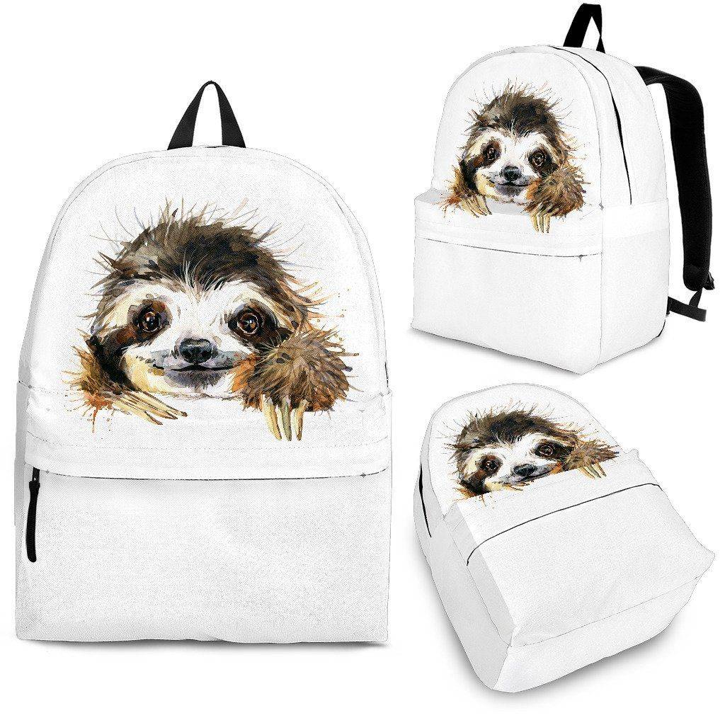 Sloth Backpacks Custom Art Backpack - Black - Smiling Sloth Adult (Ages 13+) 