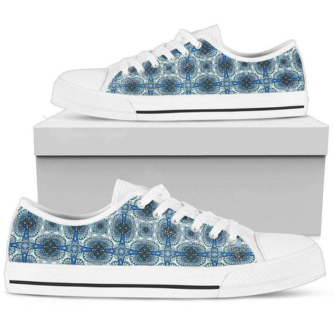 Image of Handcrafted Tribal Pattern on Premium Canvas Shoes Shoes Womens Low Top - White - WW US5.5 (EU36) 
