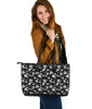 White Roses and Butterflies, Large Vegan Leather Tote Bags 