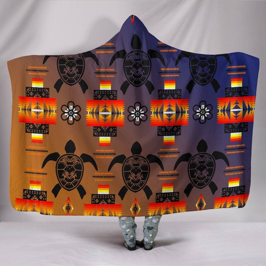 Turtle Dark Blue Orange Hooded Blanket Hooded Blanket Youth 60"x45" 
