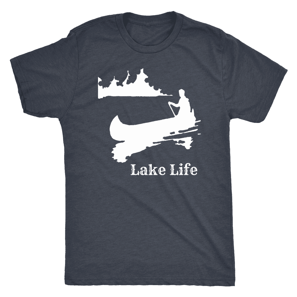 Lake Life, Person in Canoe on the Lake T-shirt Next Level Mens Triblend Vintage Navy S