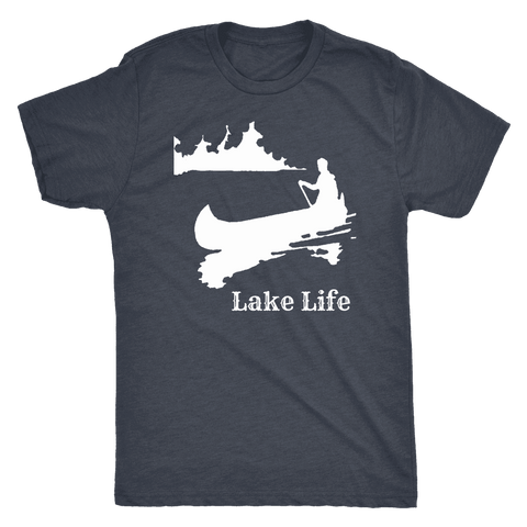 Image of Lake Life, Person in Canoe on the Lake T-shirt Next Level Mens Triblend Vintage Navy S