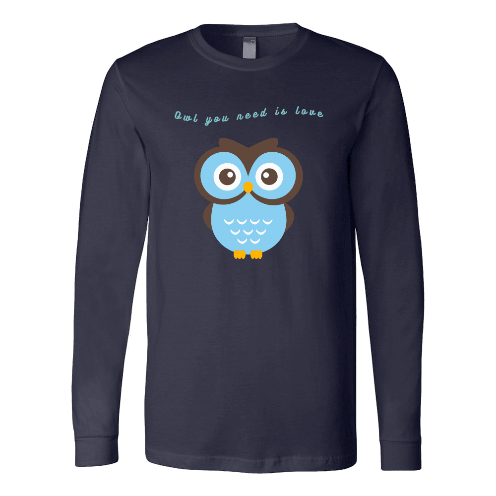 Owl You Need is Love T-shirt Canvas Long Sleeve Shirt Navy S
