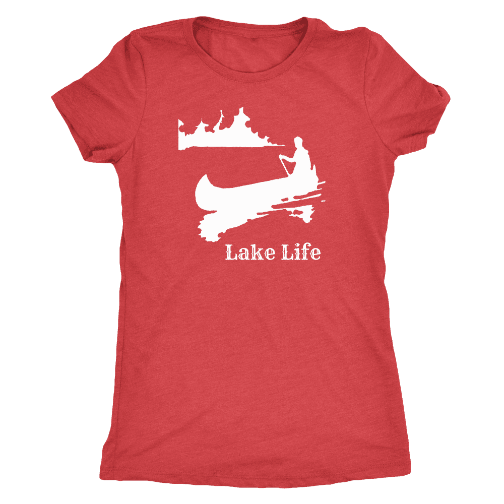 Lake Life, Person in Canoe on the Lake T-shirt Next Level Womens Triblend Vintage Red S