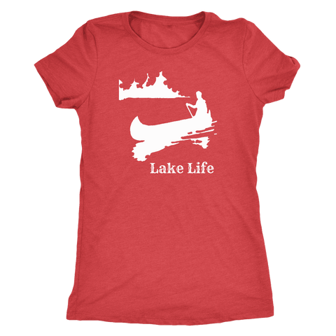 Image of Lake Life, Person in Canoe on the Lake T-shirt Next Level Womens Triblend Vintage Red S