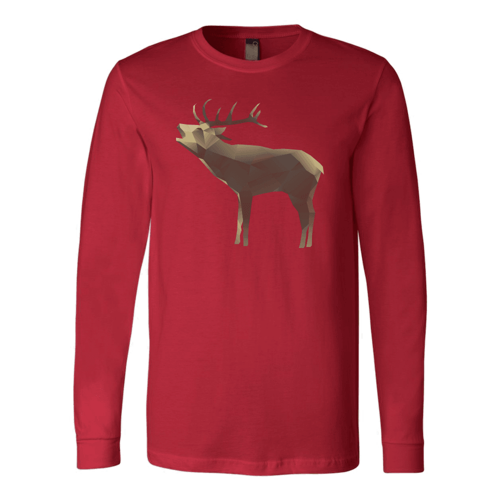 Large Polygonaly Deer T-shirt Canvas Long Sleeve Shirt Red S
