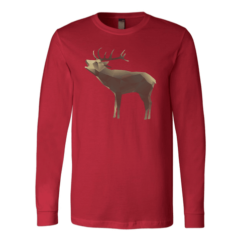Image of Large Polygonaly Deer T-shirt Canvas Long Sleeve Shirt Red S