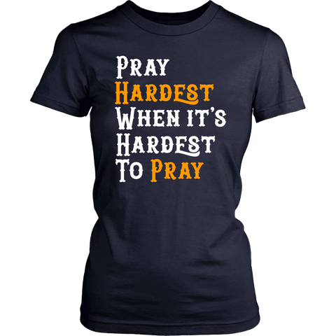 Image of Pray Hard T-shirt District Womens Shirt Navy XS