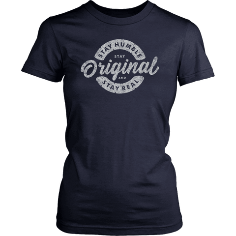 Image of Stay Real, Stay Original Womens T-shirt District Womens Shirt Navy XS