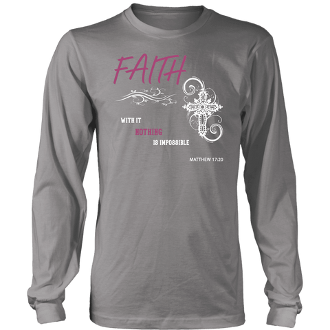 Image of Faith, Matthew 17:20 T-shirt District Long Sleeve Shirt Grey S