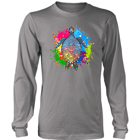 Image of Vibrant Color Splash Sea Turtle T-shirt District Long Sleeve Shirt Grey S