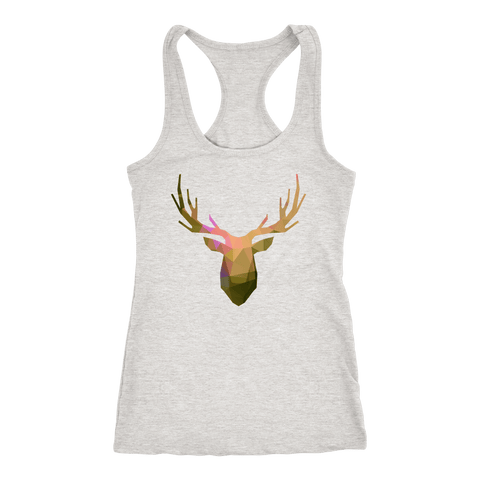 Image of Deer Polygonal 2 T-shirt Next Level Racerback Tank Heather Grey XS