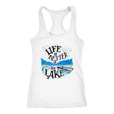 Image of Life is Better At The Lake Womens Shirts T-shirt Next Level Racerback Tank White XS