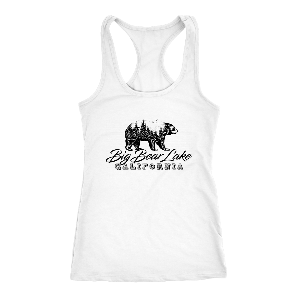 Big Bear Lake California V.2, Womens, Black T-shirt Next Level Racerback Tank White XS