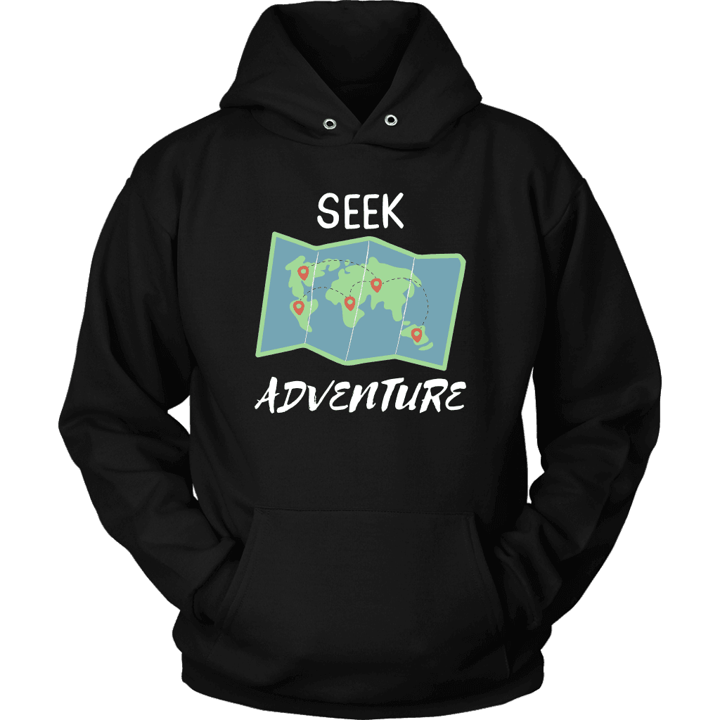 Seek Adventure World Travel T-shirt Unisex Hoodie Black S