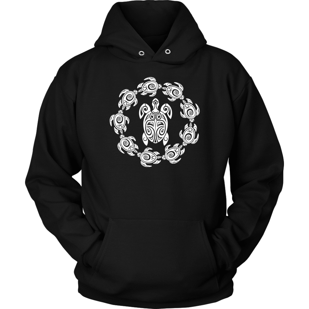 Fun Circle of Life Tribal Turtle Shirt, White Print T-shirt Unisex Hoodie Black S