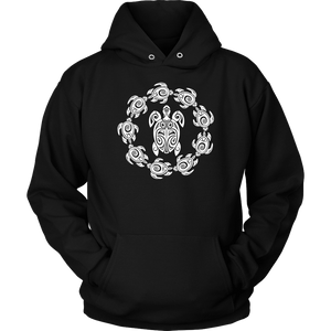 Fun Circle of Life Tribal Turtle Shirt, White Print T-shirt Unisex Hoodie Black S