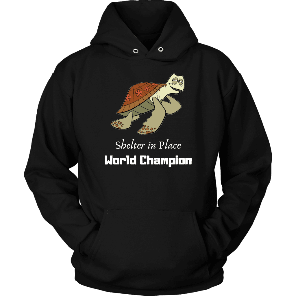 Shelter In Place World Champion, White Print Long Sleeve Hoodie T-shirt Unisex Hoodie Black S