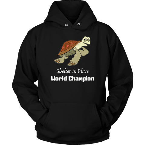 Image of Shelter In Place World Champion, White Print Long Sleeve Hoodie T-shirt Unisex Hoodie Black S