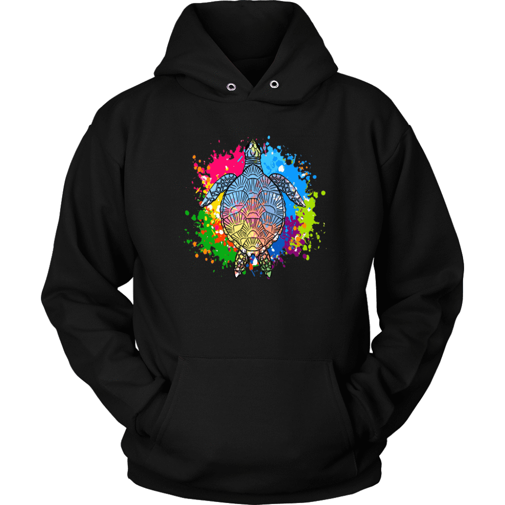Vibrant Color Splash Sea Turtle T-shirt Unisex Hoodie Black S