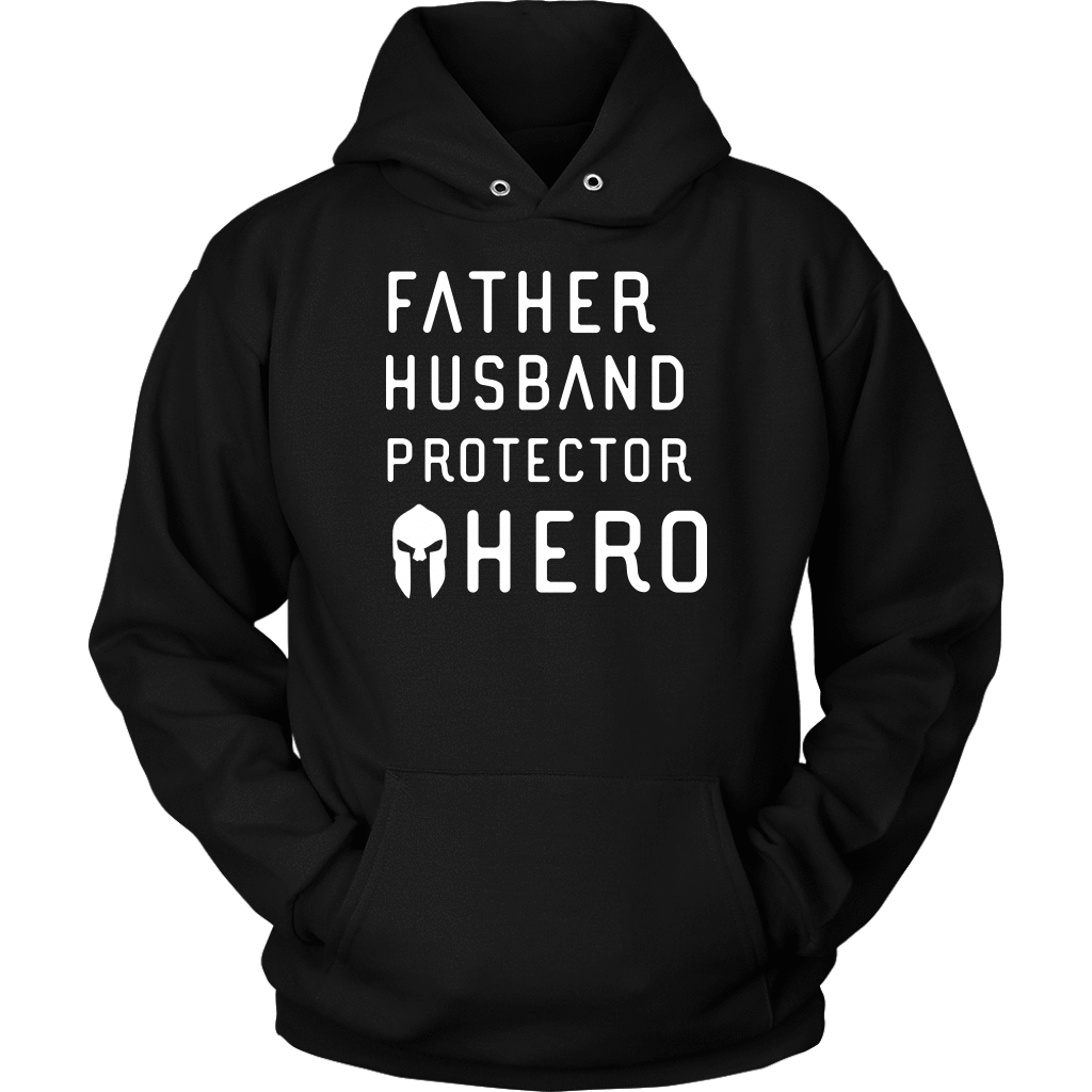 Father Husband Protector Hero Spartan White Print T-shirt Unisex Hoodie Black S