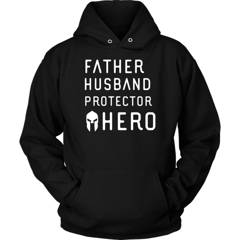 Image of Father Husband Protector Hero Spartan White Print T-shirt Unisex Hoodie Black S